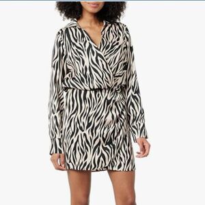 The Drop Women's Mack Silky Wrap Mini Dress Zebra Print Size M NWT Old Money